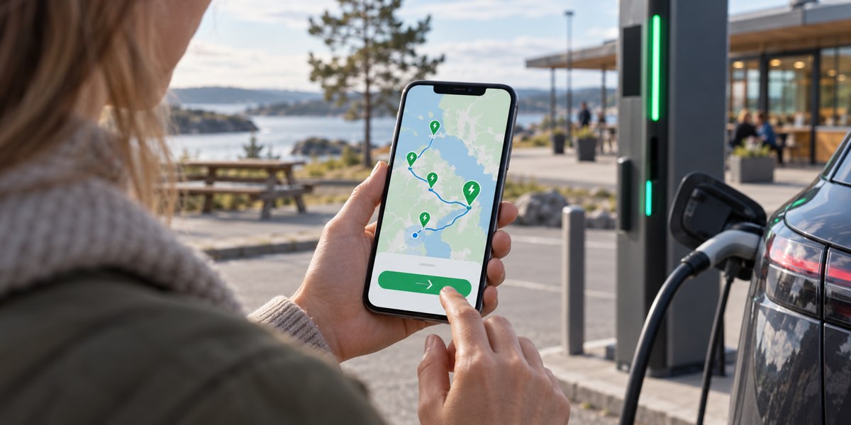 Telefon med et generisk ladekort ved en ladestander